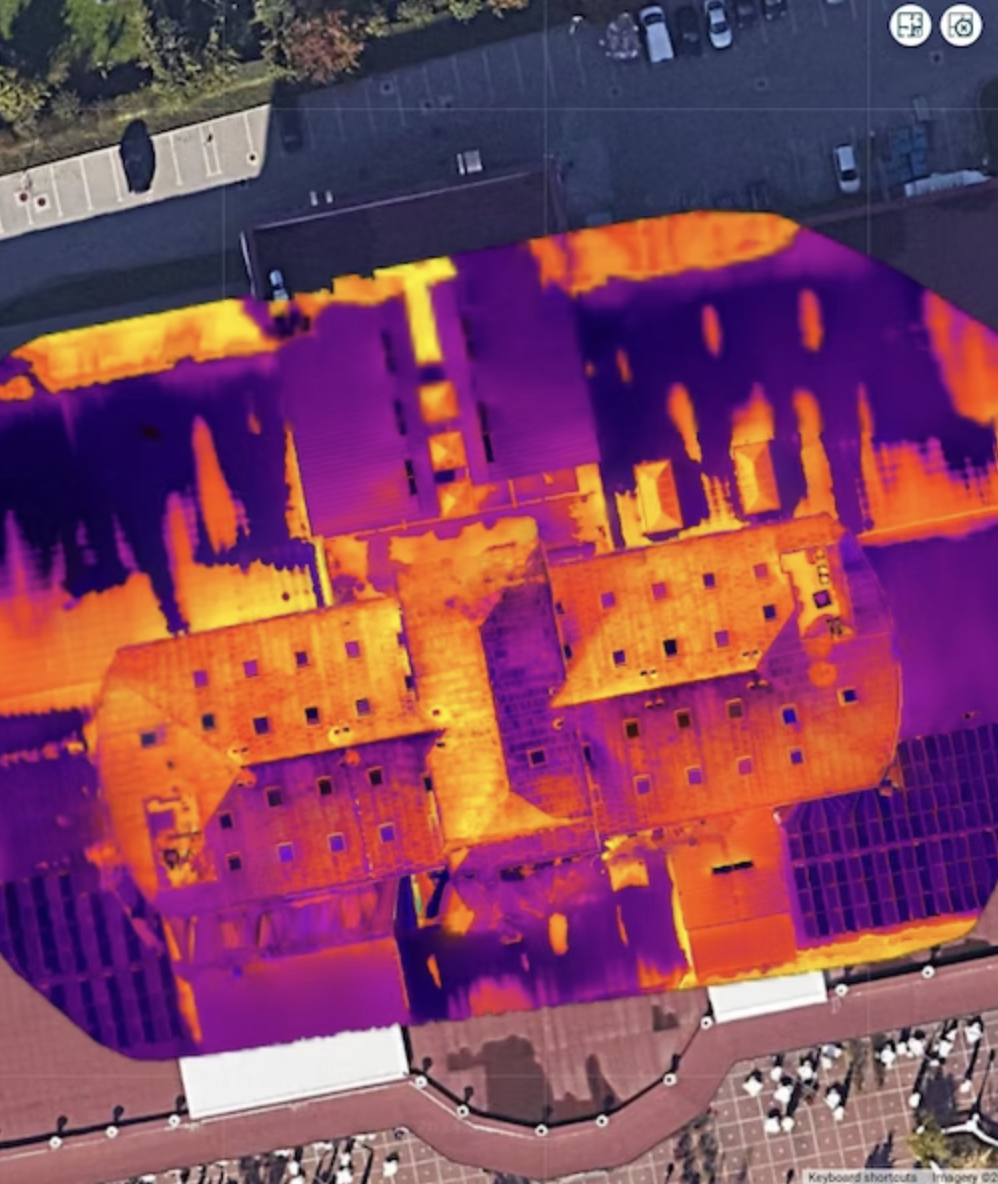 Aerial thermal heatmap of a commercial rooftop